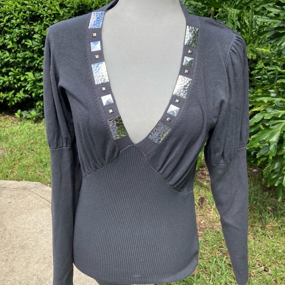 Ladies dressy sweater with silver embellishments